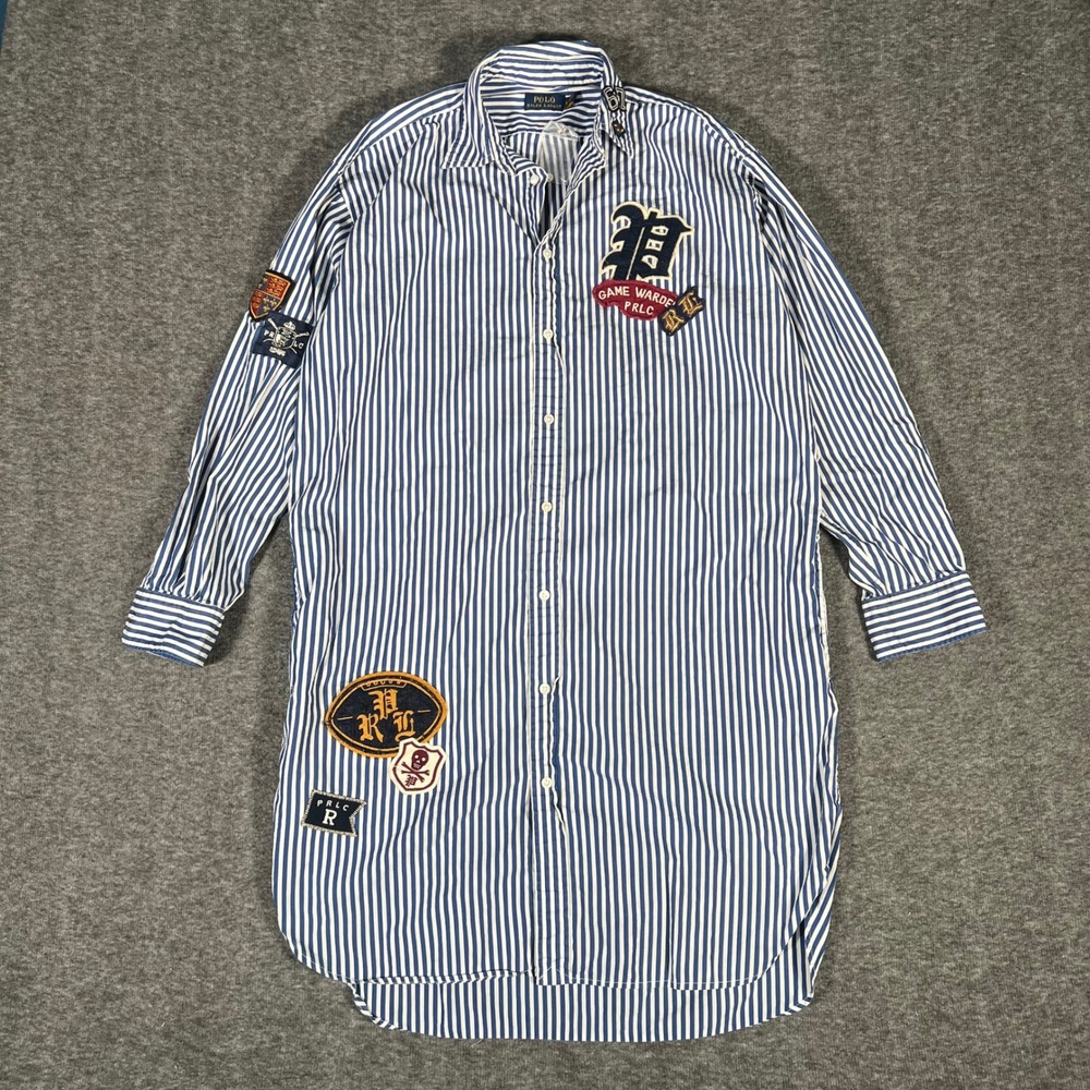 Polo Ralph Lauren Women's Striped Shirt Dress Sz 10 Varsity Patches NO BELT